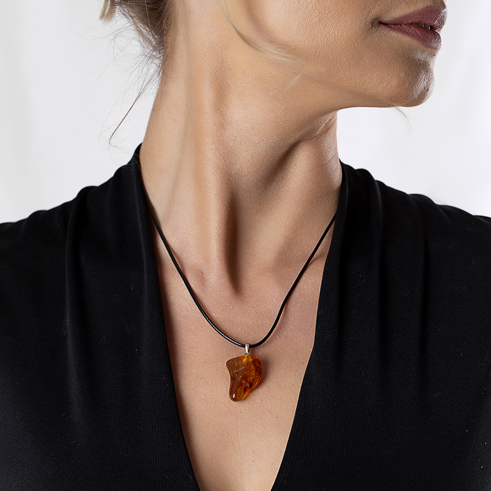 Çok Renkli Doğal Damla Kehribar Taşlı Kolye - 3