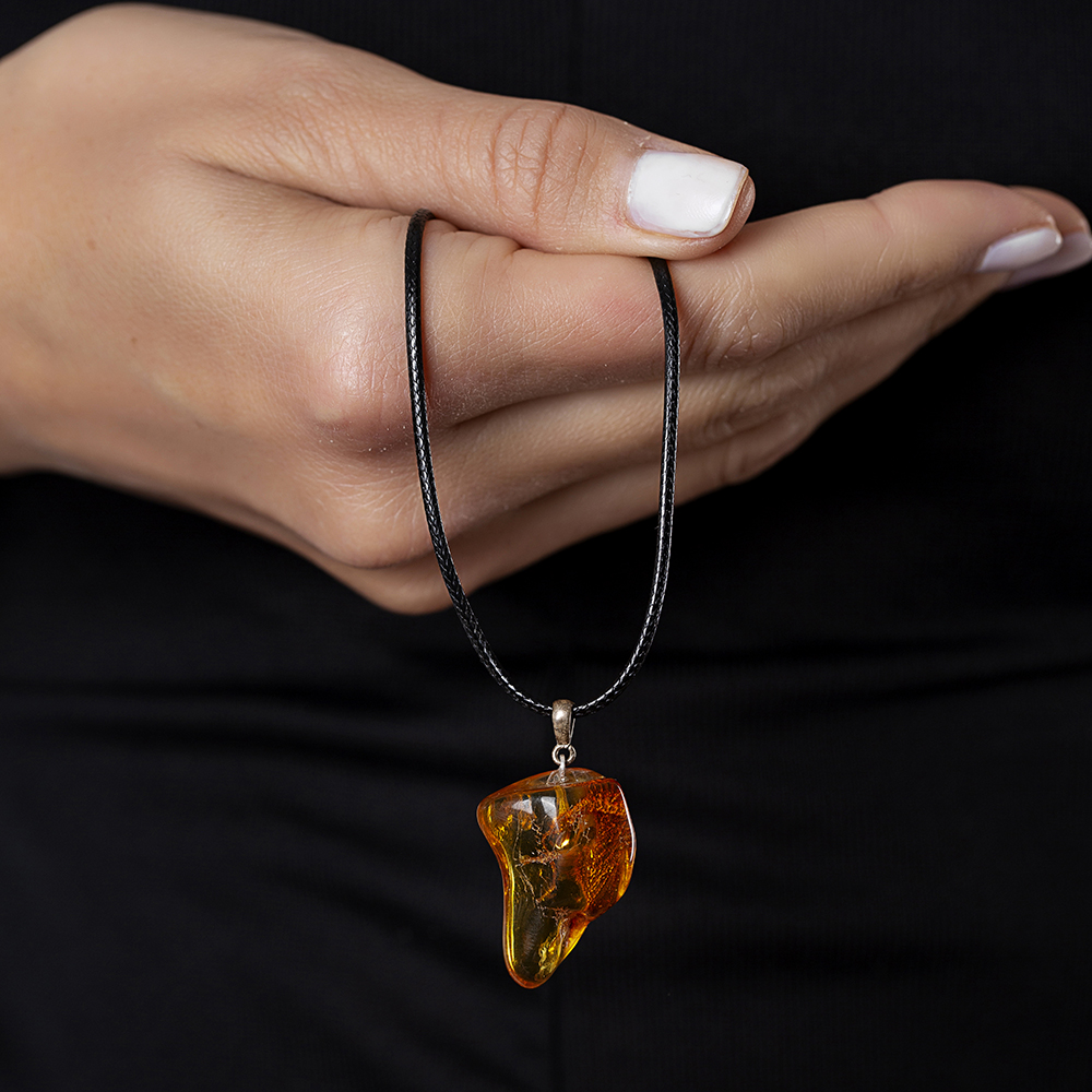 Çok Renkli Doğal Damla Kehribar Taşlı Kolye - 4