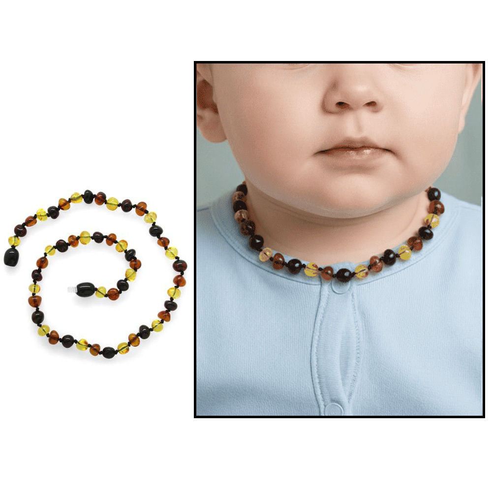 Çok Renkli Özel Seri Naturel Damla Kehribar Taşlı Bebek Diş Kolyesi - 1