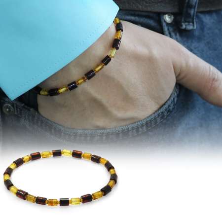 Çok Renkli Doğal Damla Kehribar Erkek Bileklik - Tesbihane