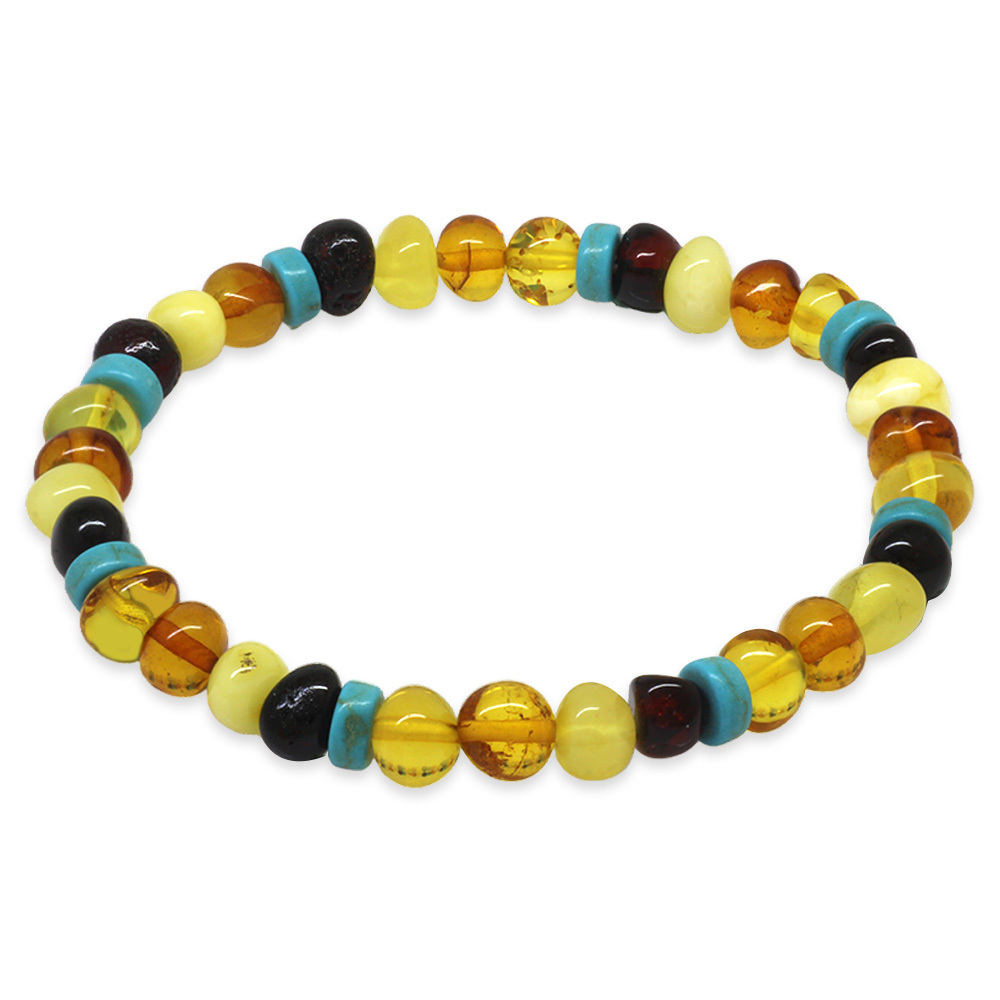 Multicolor Renk Firuze Doğaltaş Süslemeli Natural Form Doğal Damla Kehribar Kadın Bileklik - 6