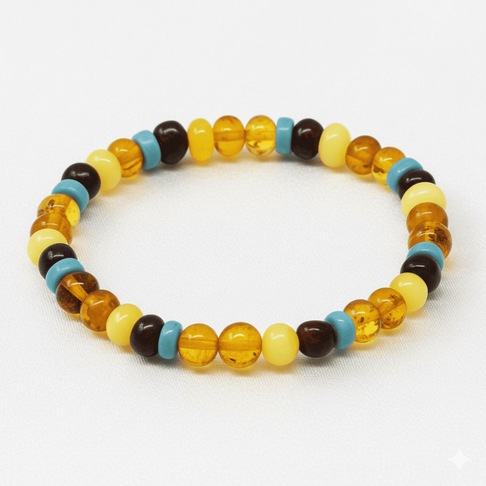 Multicolor Renk Firuze Doğaltaş Süslemeli Natural Form Doğal Damla Kehribar Kadın Bileklik - 3