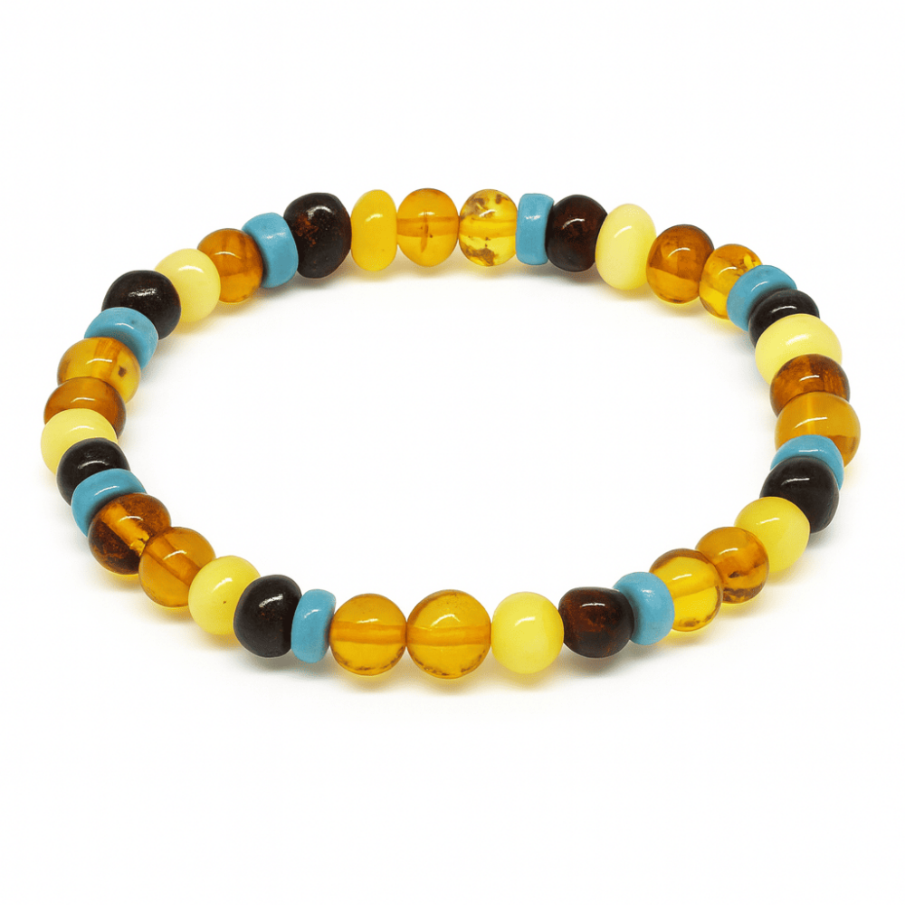 Multicolor Renk Firuze Doğaltaş Süslemeli Natural Form Doğal Damla Kehribar Kadın Bileklik - 4