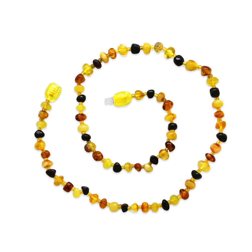 Çok Renkli Naturel Form Doğal Damla Kehribar Taşlı Bebek Diş Kolyesi - 3