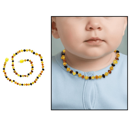 Çok Renkli Naturel Form Doğal Damla Kehribar Taşlı Bebek Diş Kolyesi - Tesbihane