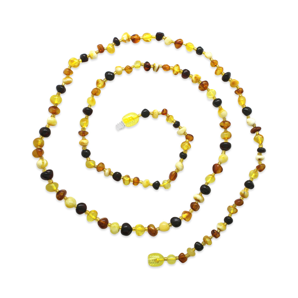 Çok Renkli Naturel Form Doğal Damla Kehribar Taşlı Kadın Kolye - 1