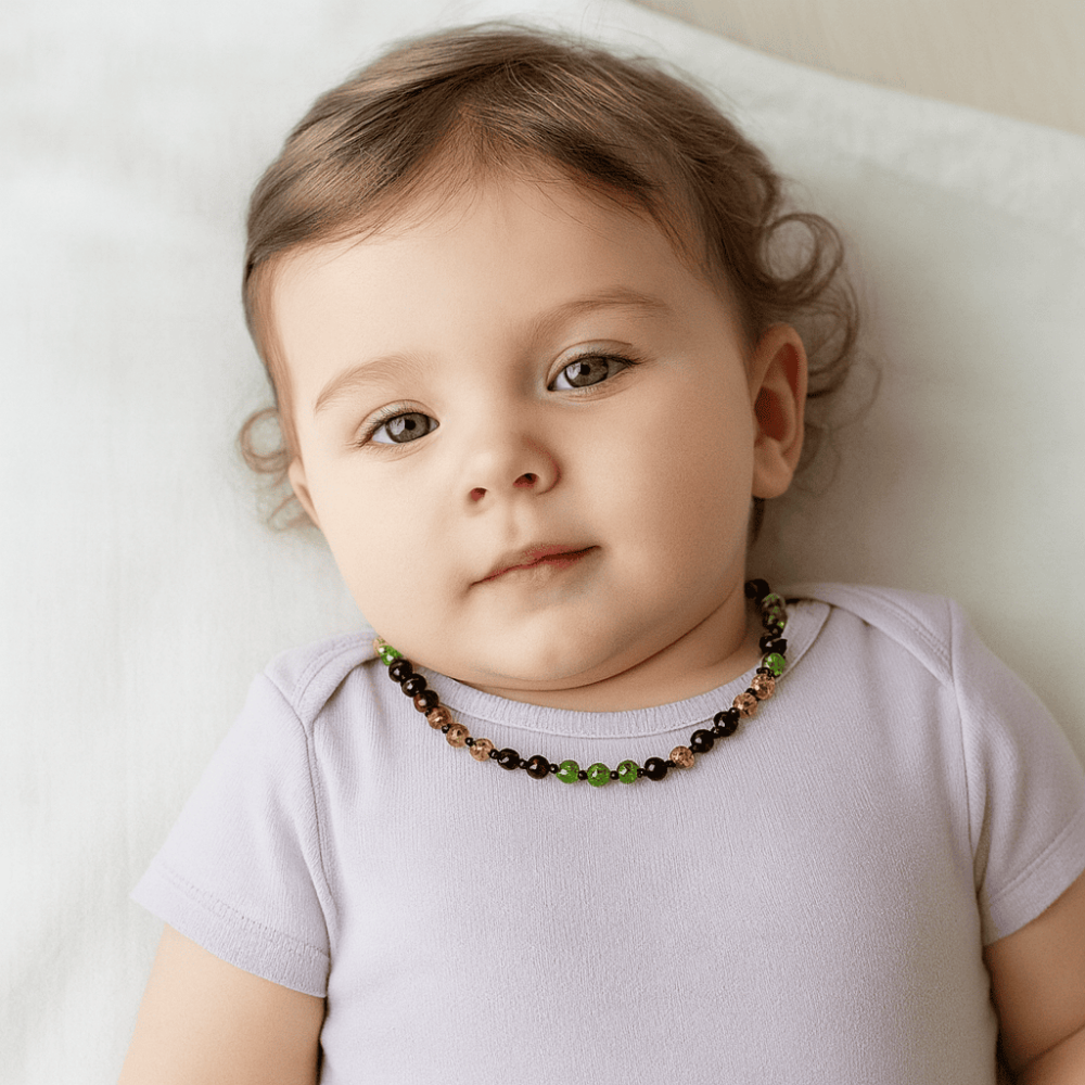 Şeffaf Yeşil Kırmızı Renkli Şık Kutulu Özel Seri Naturel Damla Kehribar Taşlı Bebek Diş Kolyesi - 2