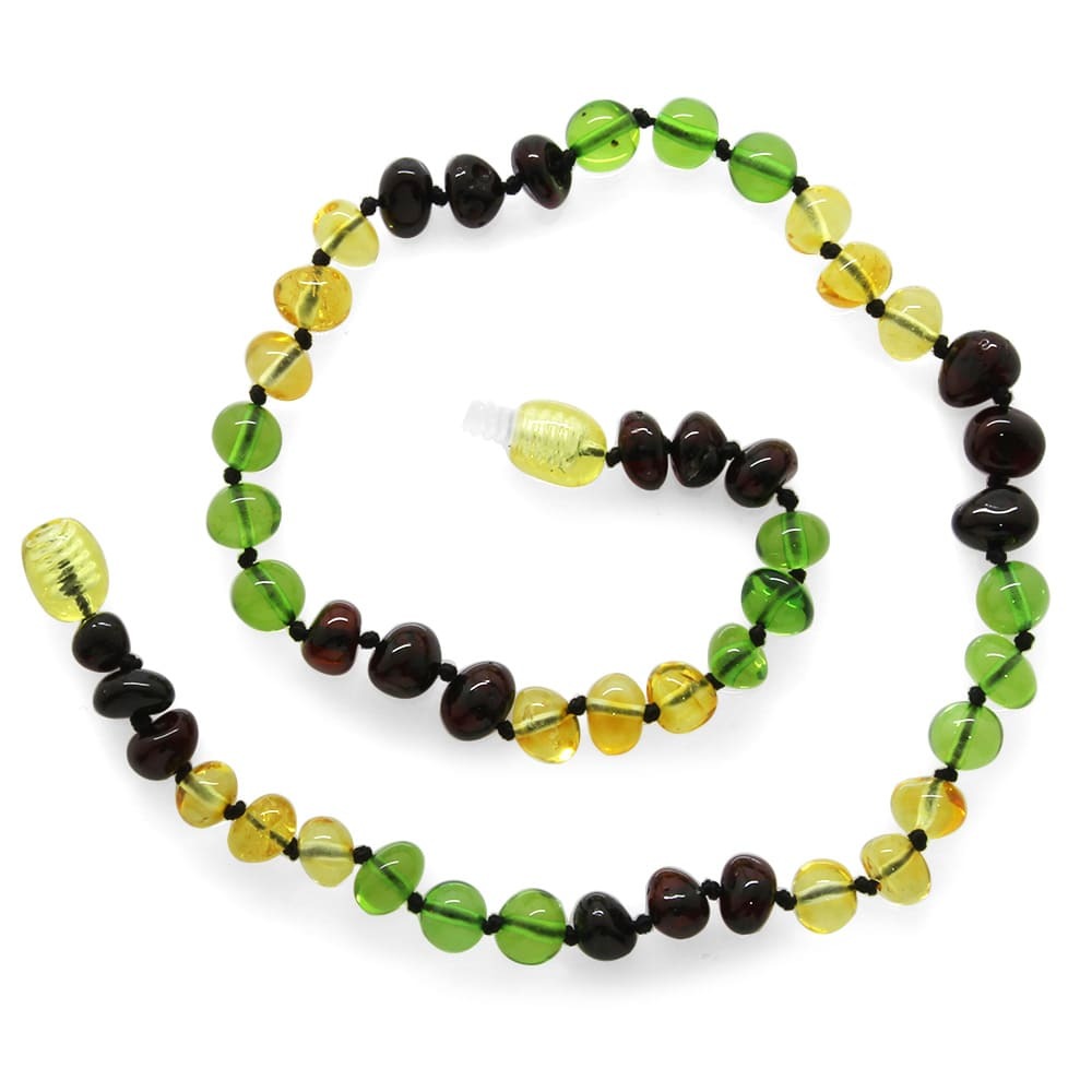 Şeffaf Yeşil Kırmızı Renkli Şık Kutulu Özel Seri Naturel Damla Kehribar Taşlı Bebek Diş Kolyesi - 3