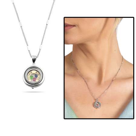 Çok Renkli Zirkon Taşlı Oval Tasarım At Nalı Detaylı 925 Ayar Gümüş Kadın Şans Kolyesi - Tesbihane