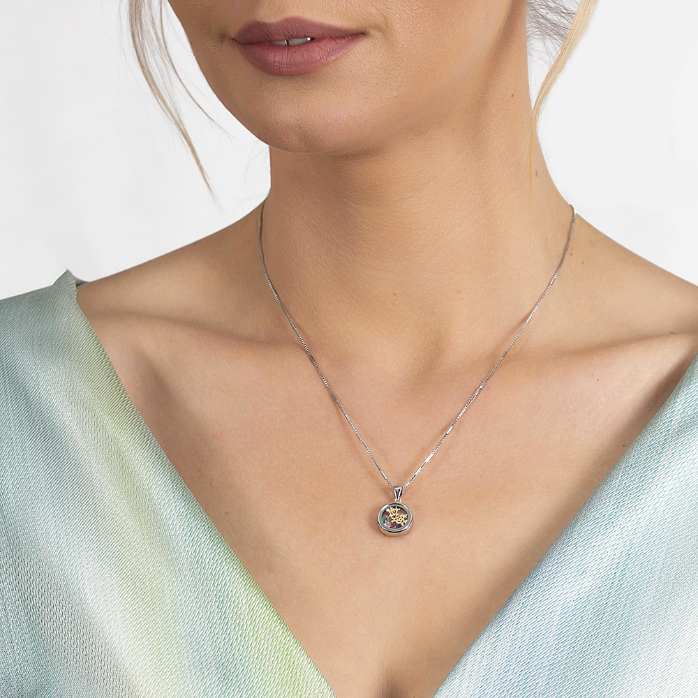 Çok Renkli Zirkon Taşlı Oval Tasarım Gül Detaylı 925 Ayar Gümüş Kadın Kolye - 3