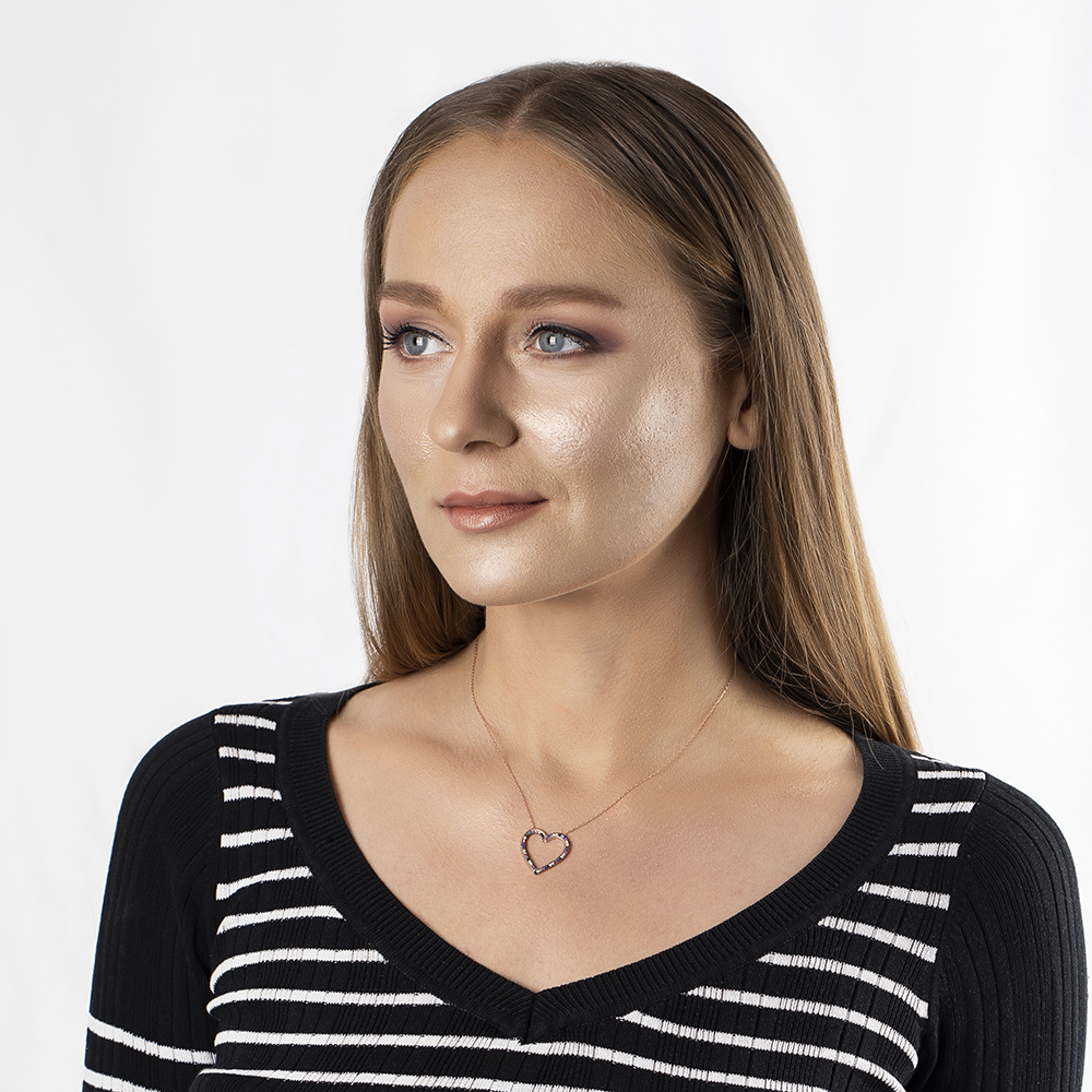 Çok Renkli Zirkon Taşlı Zarif Tasarım Rose Renk 925 Ayar Gümüş Kalp Kolye - 2