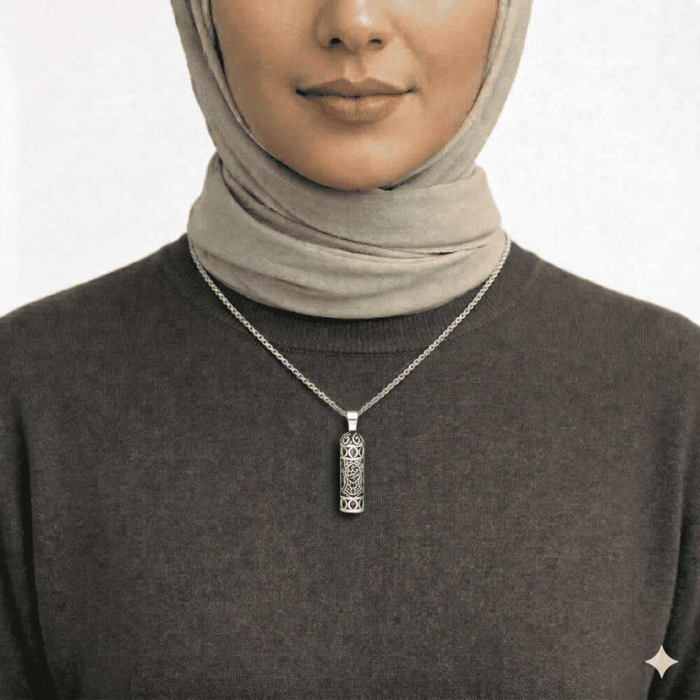 Nalı Şerif İşlemeli 925 Ayar Gümüş Kadın Cevşen Kolye - 2