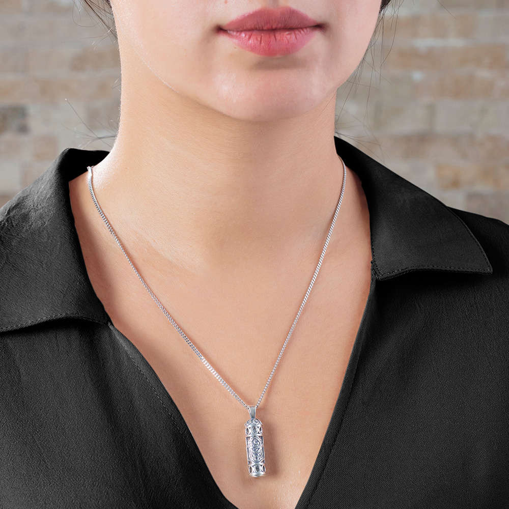 Nalı Şerif İşlemeli 925 Ayar Gümüş Kadın Cevşen Kolye - 5