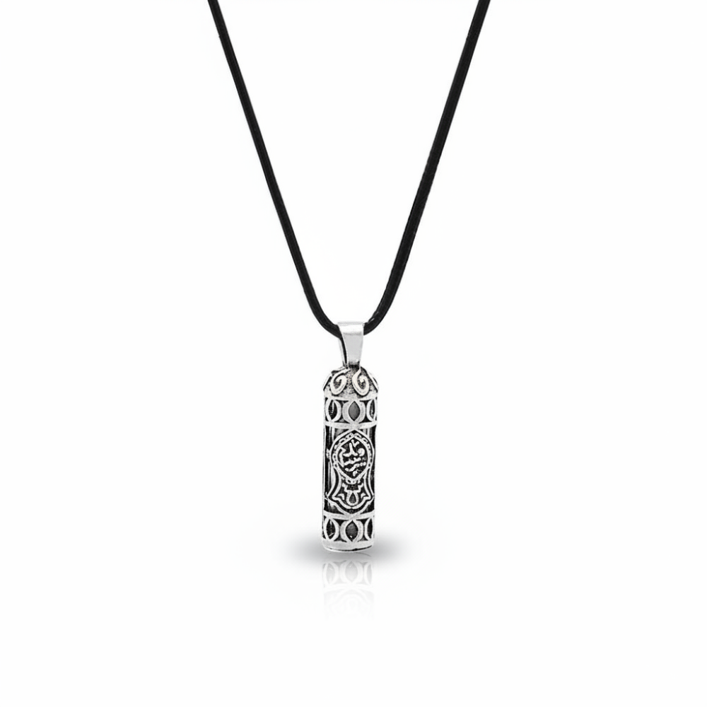 Nalı Şerif İşlemeli İp Zincirli 925 Ayar Gümüş Erkek Cevşen Kolye - 4