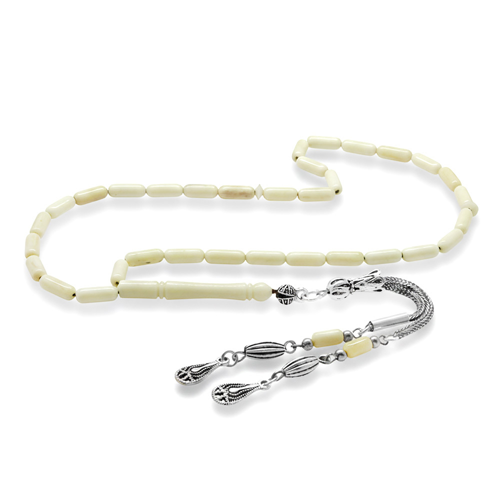 Natural Deve Kemiği Tesbih - Kararmaz Metal Su Damlası Püsküllü - Krem Rengi - İnce Kapsül Kesim - 4