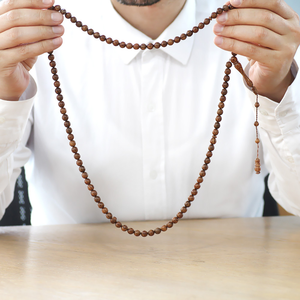 Natural Palmiye Ağacı - Namaz Tesbihi - Sistemli Tasarım - Kahverengi - Küre Kesim - 3