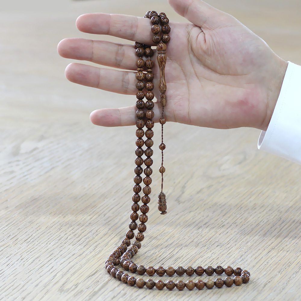 Natural Palmiye Ağacı - Namaz Tesbihi - Sistemli Tasarım - Kahverengi - Küre Kesim - 2