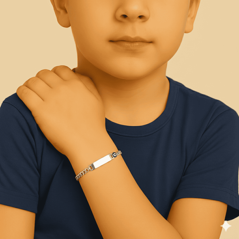 Nazar Bocuğu Detaylı 925 Ayar Gümüş Zincirli İsme Özel Yazılı Çocuk Bileklik - 2