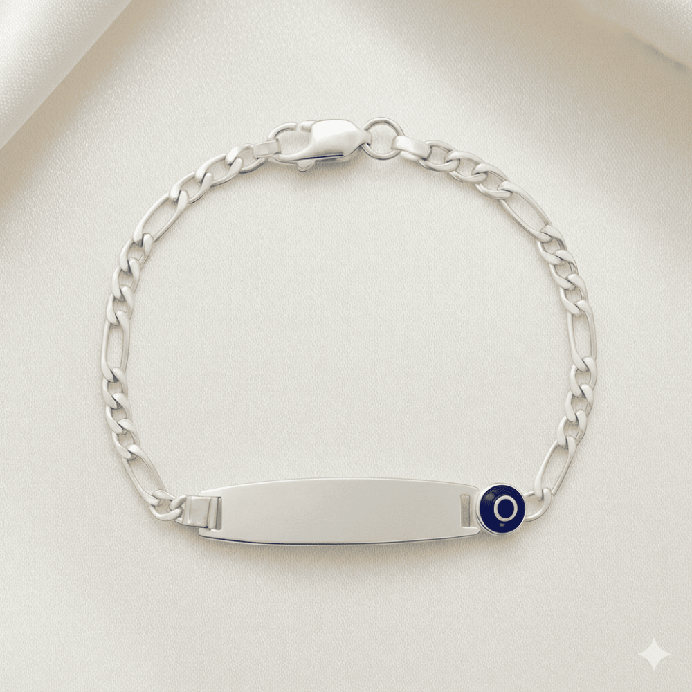 Nazar Bocuğu Detaylı 925 Ayar Gümüş Zincirli İsme Özel Yazılı Çocuk Bileklik - 3