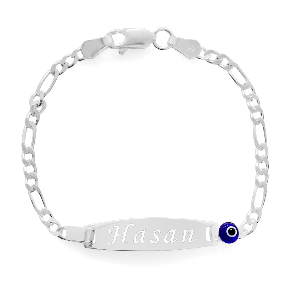 Nazar Bocuğu Detaylı 925 Ayar Gümüş Zincirli İsme Özel Yazılı Çocuk Bileklik - 5