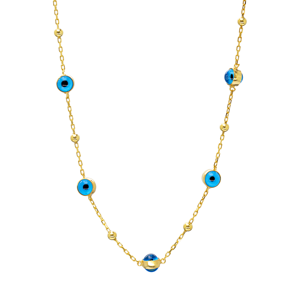 Nazar Boncuğu Detaylı Altın Renk 925 Ayar Gümüş Kadın Şans Kolyesi - 3