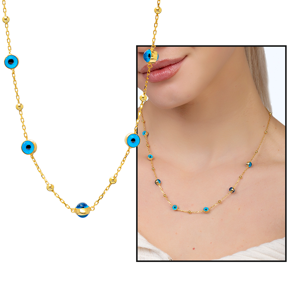 Nazar Boncuğu Detaylı Altın Renk 925 Ayar Gümüş Kadın Şans Kolyesi - 1