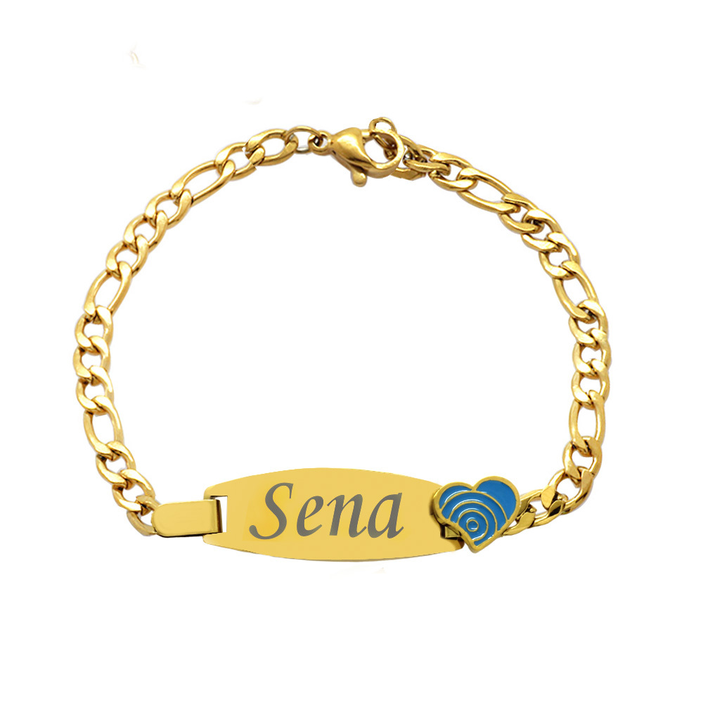 Turkuaz Papatya Detaylı Altın Renk İsme Özel Yazılı Çelik Kadın Bileklik - 5