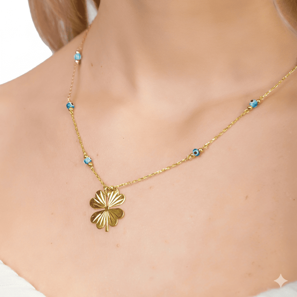 Nazar Boncuğu Detaylı Kır Çiçeği Tasarım Altın Renk 925 Ayar Gümüş Kolye - 4