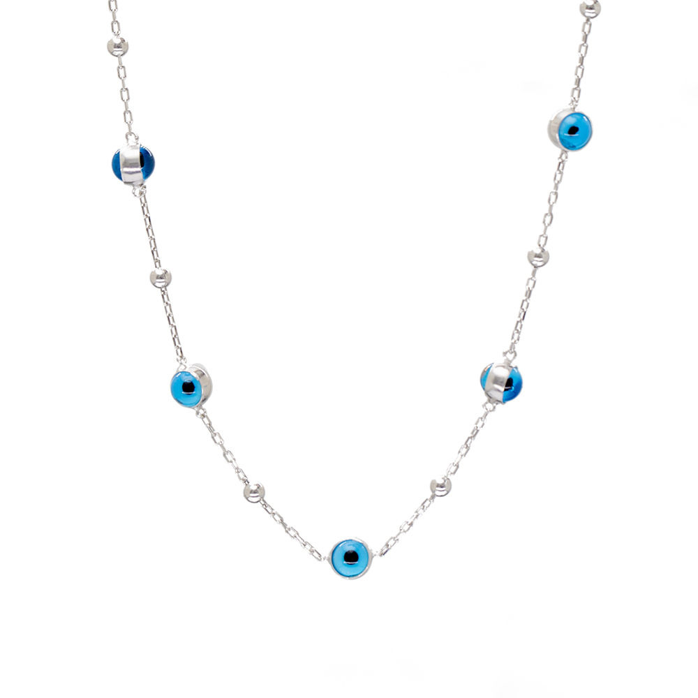 Nazar Boncuğu Detaylı Gümüş Renk 925 Ayar Gümüş Kadın Şans Kolyesi - 3