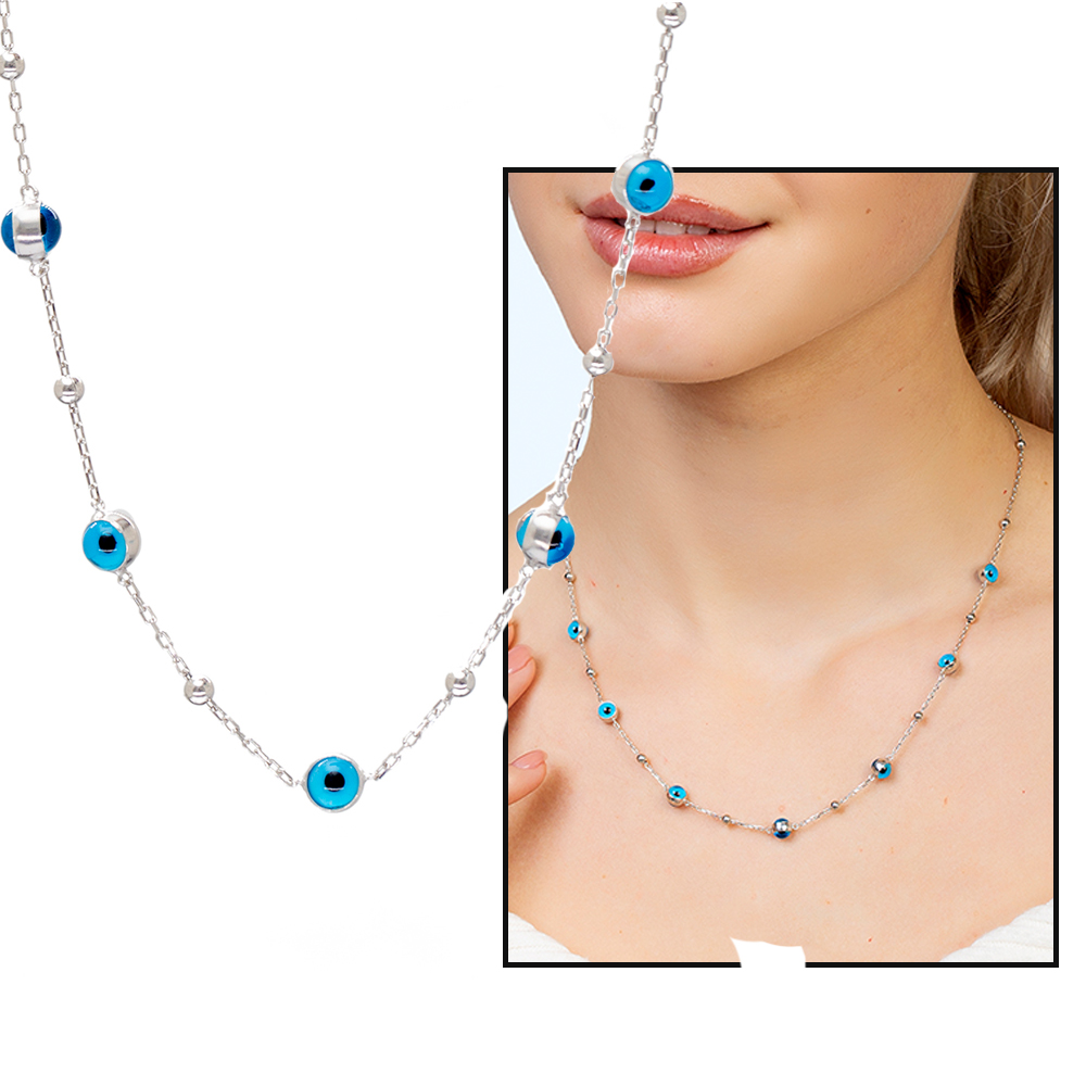 Nazar Boncuğu Detaylı Gümüş Renk 925 Ayar Gümüş Kadın Şans Kolyesi - 1