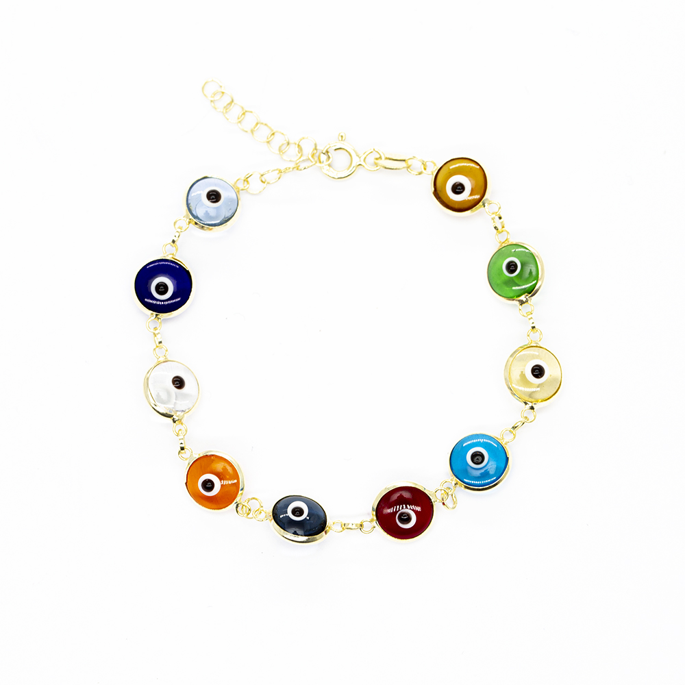 Nazar Boncuğu Detaylı Çok Renkli Altın Renk 925 Ayar Gümüş Kadın Bileklik - 2