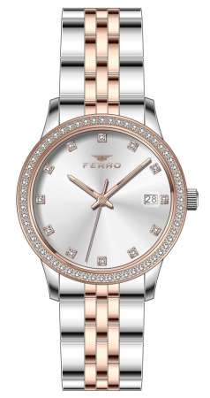 Ferro Rose ve Gümüş Çelik Kordon Kadın Kol Saati F21923A-E F21923A-E - FERRO