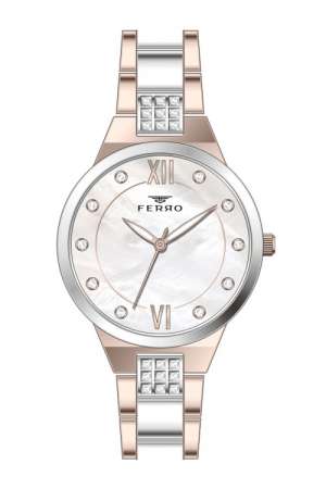 Ferro Rose ve Gümüş Çelik Kordon Kadın Kol Saati F21928A-E F21928A-E - FERRO