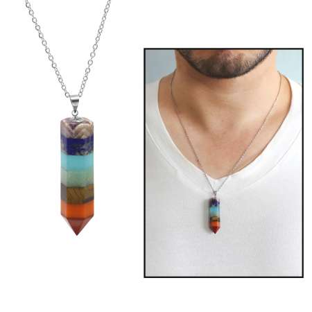 Obelisk Tasarım Çakra Doğaltaş Kombinli Erkek Kolye - STOKYOK