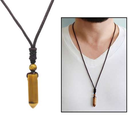 Obelisk Tasarım İp Zincirli Kaplan Gözü Doğaltaş Erkek Kolye - Tesbihane