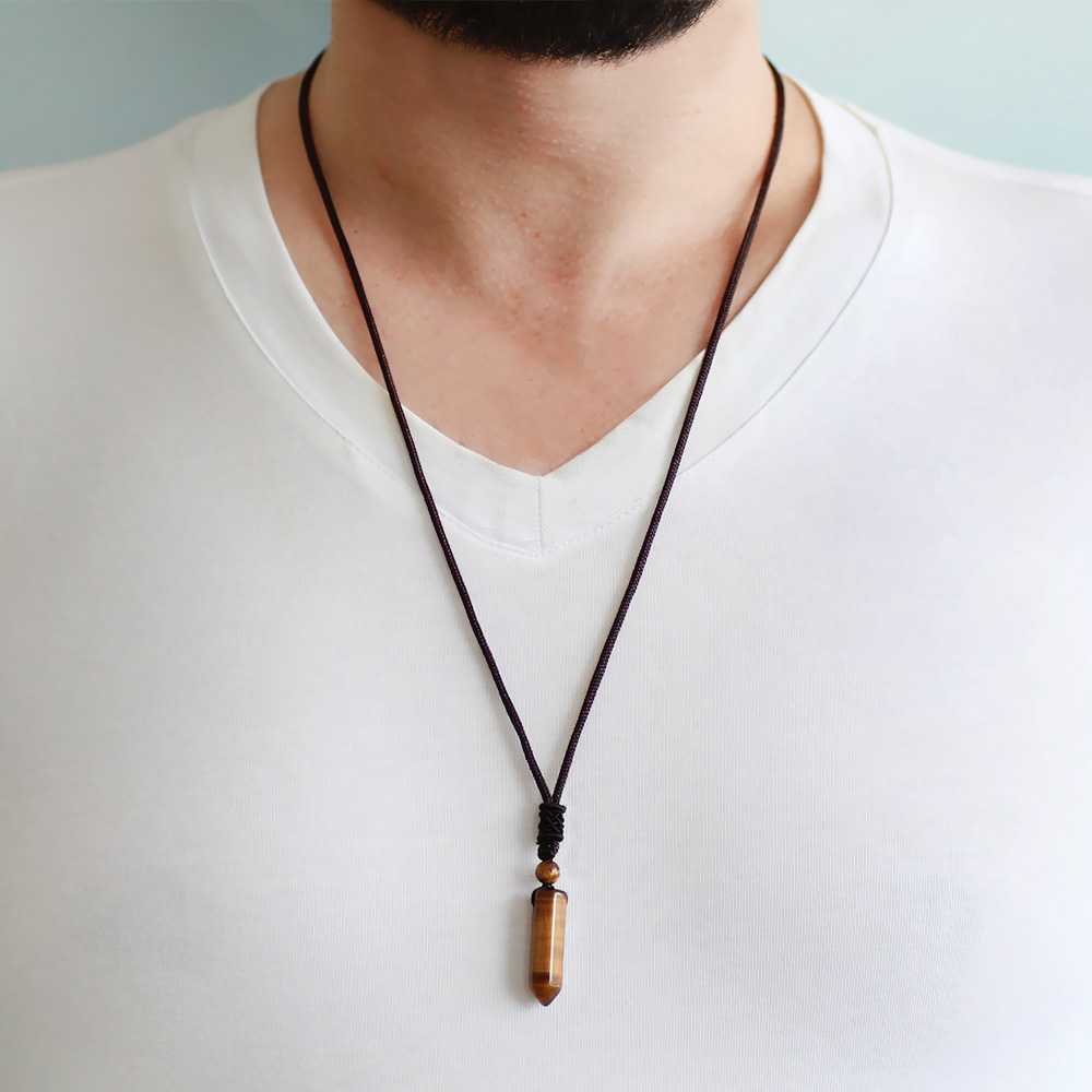 Obelisk Tasarım İp Zincirli Kaplan Gözü Doğaltaş Erkek Kolye - 2