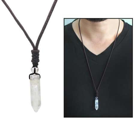 Obelisk Tasarım İp Zincirli Kristal Kuvars Doğaltaş Erkek Kolye - Tesbihane