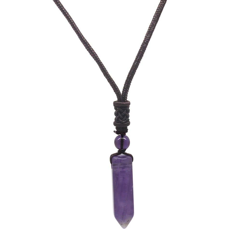 Obelisk Tasarım Zarif İp Zincirli Ametist Doğaltaş Kadın Kolye - 8
