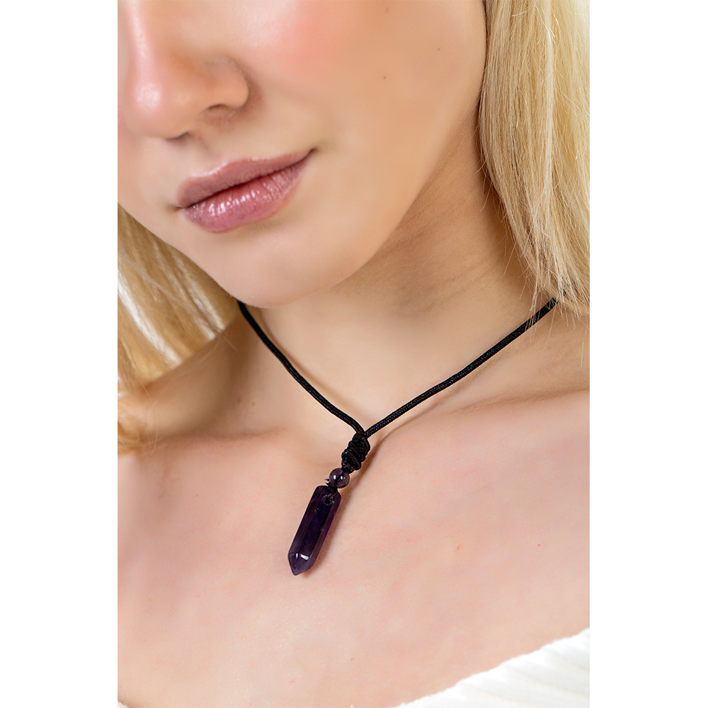 Obelisk Tasarım Zarif İp Zincirli Ametist Doğaltaş Kadın Kolye - 3