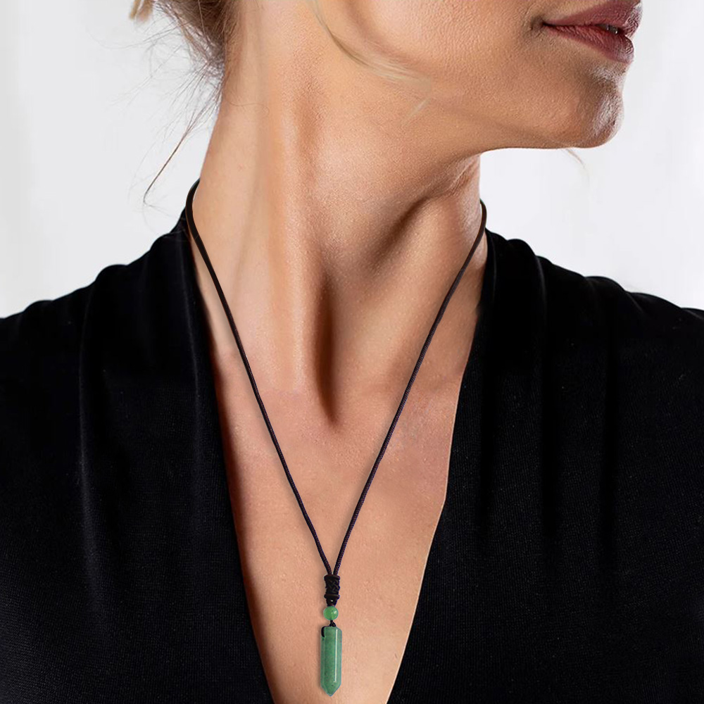 Obelisk Tasarım Zarif İp Zincirli Aventurin Doğaltaş Kadın Kolye - 7