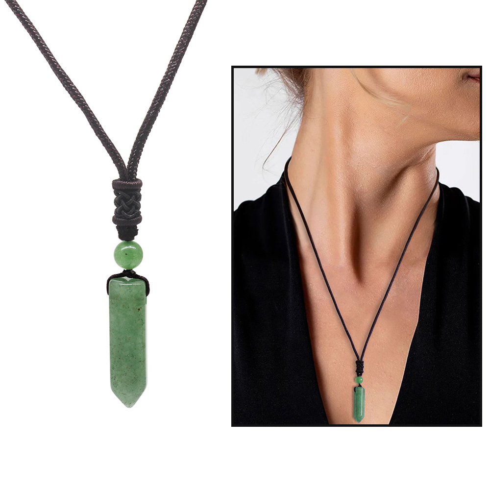 Obelisk Tasarım Zarif İp Zincirli Aventurin Doğaltaş Kadın Kolye - 6