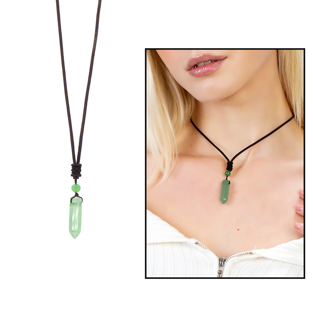 Obelisk Tasarım Zarif İp Zincirli Aventurin Doğaltaş Kadın Kolye - 1