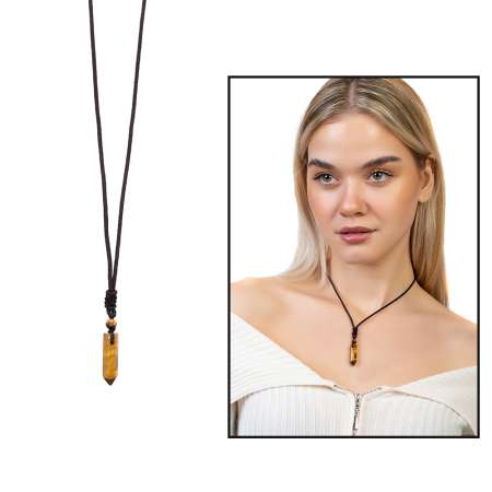 Obelisk Tasarım Zarif İp Zincirli Kaplan Gözü Doğaltaş Kadın Kolye - Tesbihane