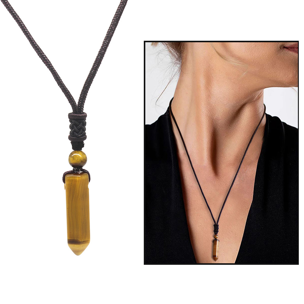 Obelisk Tasarım Zarif İp Zincirli Kaplan Gözü Doğaltaş Kadın Kolye - 6