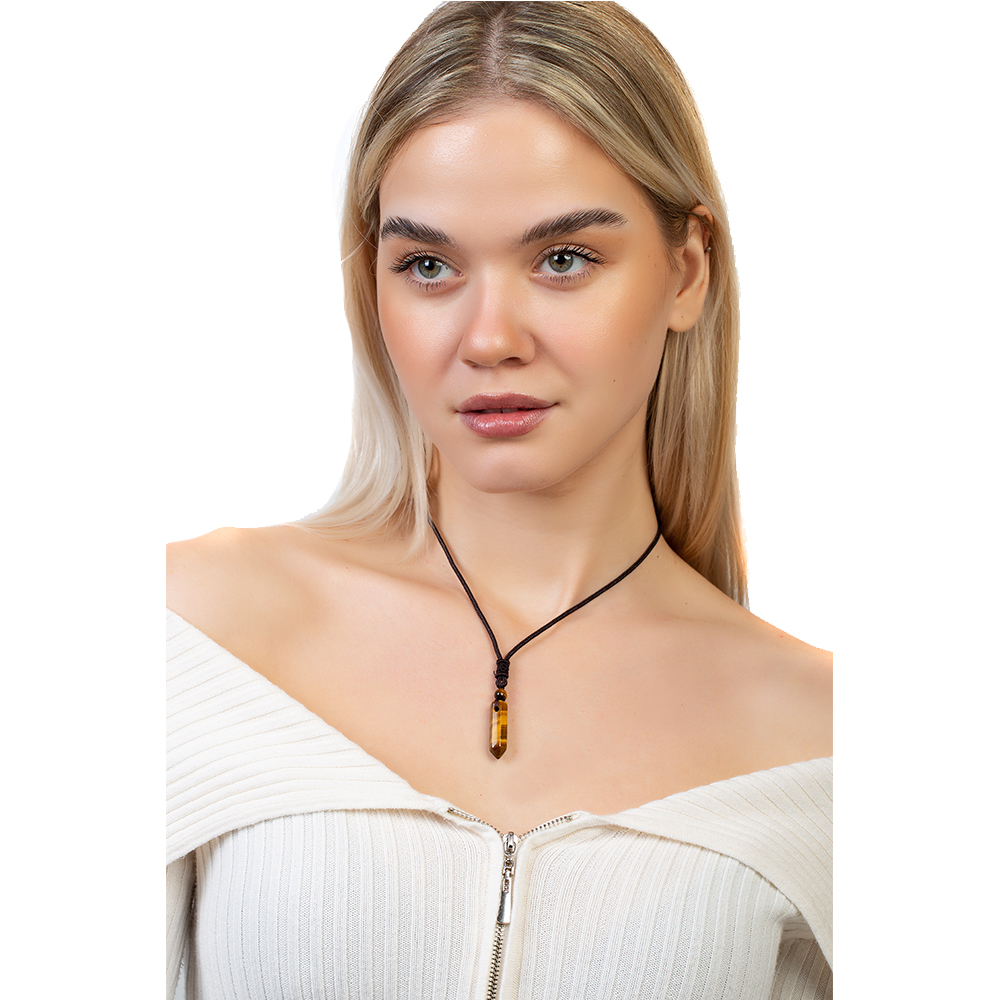 Obelisk Tasarım Zarif İp Zincirli Kaplan Gözü Doğaltaş Kadın Kolye - 5