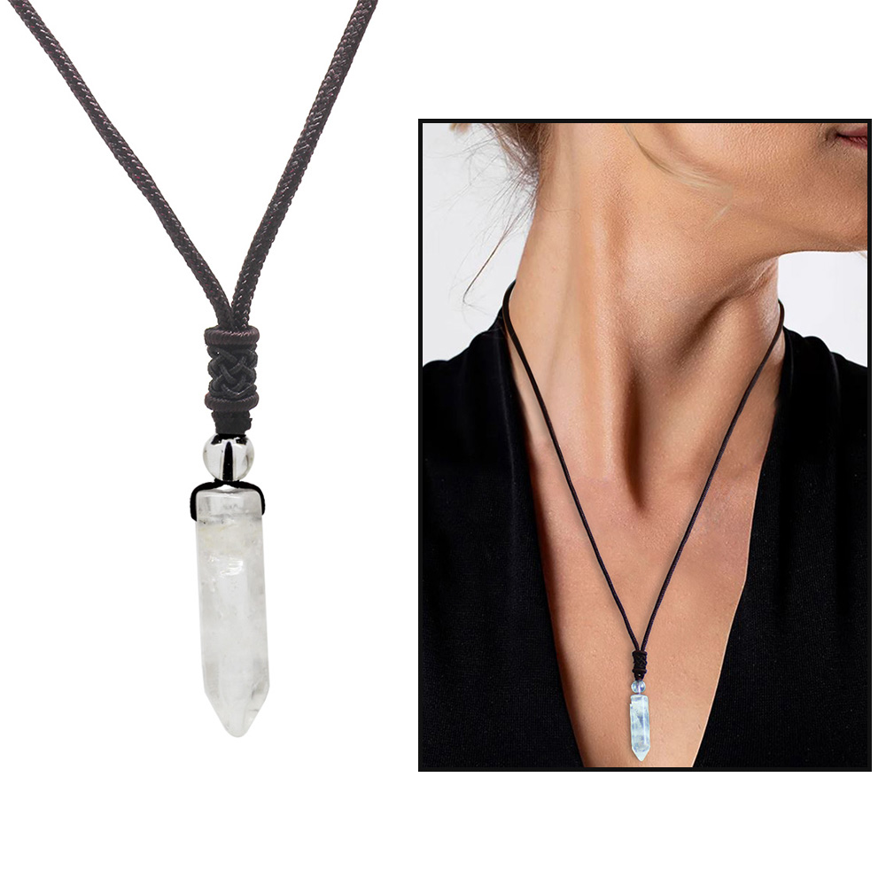Obelisk Tasarım Zarif İp Zincirli Kristal Kuvars Doğaltaş Kadın Kolye - 6