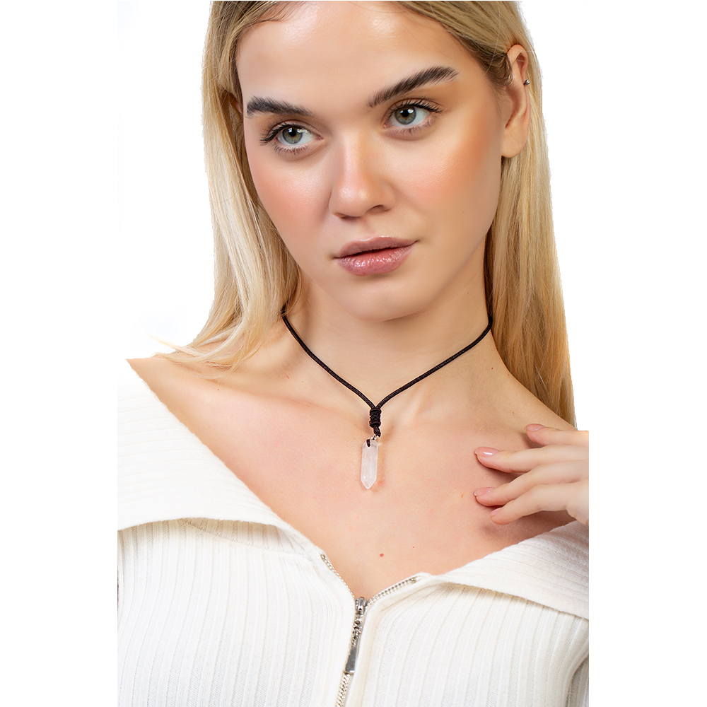 Obelisk Tasarım Zarif İp Zincirli Kristal Kuvars Doğaltaş Kadın Kolye - 3