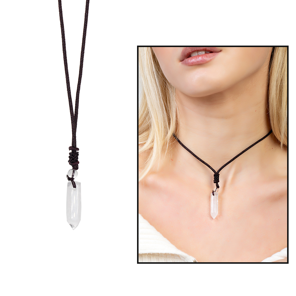 Obelisk Tasarım Zarif İp Zincirli Kristal Kuvars Doğaltaş Kadın Kolye - 1