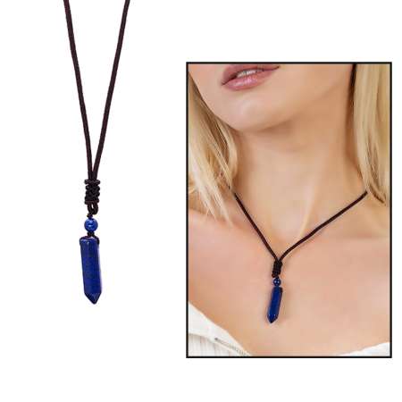 Obelisk Tasarım Zarif İp Zincirli Lapis Doğaltaş Kadın Kolye - Tesbihane