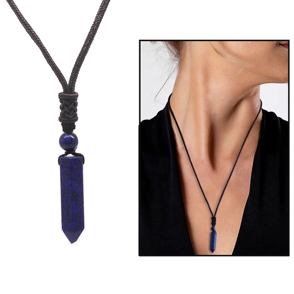 Obelisk Tasarım Zarif İp Zincirli Lapis Doğaltaş Kadın Kolye - 7